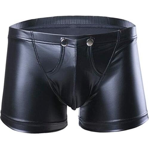 Mens Sexy Boxer Shorts Erotic Lingerie Gay Panties Faux Leather Jockstraps Bulge Pouch Night Clubwear Stage Underwear Underpants