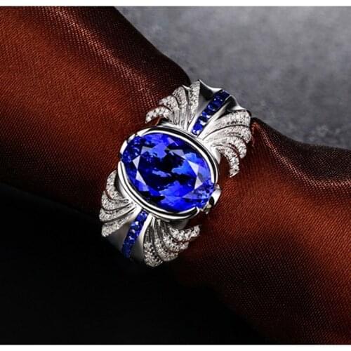 Angel wings Male 3ct Lab Sapphire Ring Real 925 sterling silver Jewelry Engagement Wedding band Rings for men Party accessory