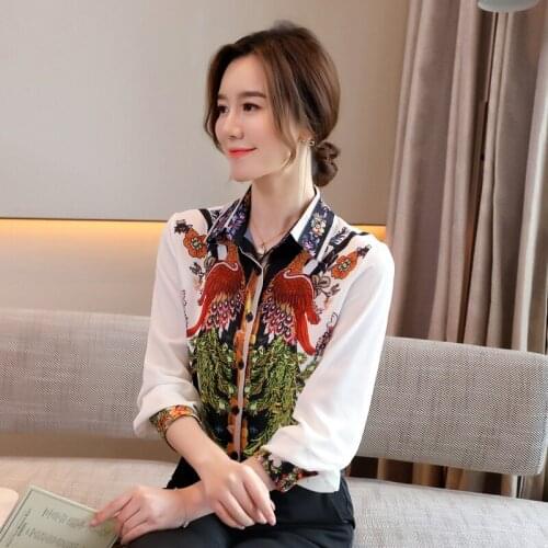 Spring new fashion printed shirt long-sleeved bottoming shirt slim top shirt women