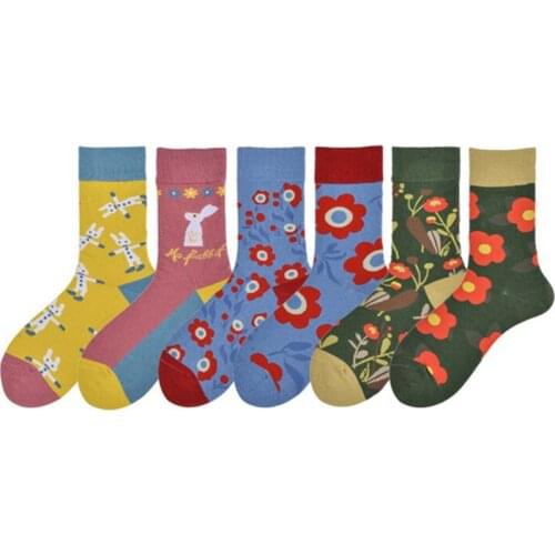 New Autumn and Winter Wome Stockings Fashion Creative Cartoon Printing Pattern Street Skateboard Harajuku AB Socks
