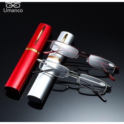 Reading Glasses for Olders Elders Men Women Black Gold Red Diopter EyeGlasses with Mini Pen Case HD AC Lens Parents Newspaper