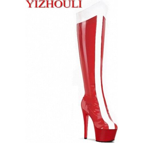 15-17cm ultra high heels with knee boots, nightclubs over-the-knee boots, black matte drum sexy stretch Dance Shoes