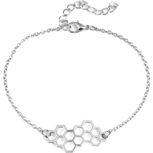 Silver Color Tiny Honeycomb Bracelet For Women Cute Girls Sideways Beehive Chain Bracelets On Hand Female Jewelry Party Gifts