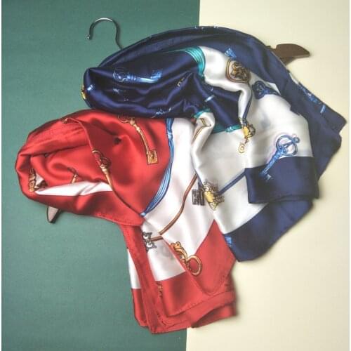 90*90cm TOP Silk superior quality Keychain Scarves Women Foulard Square Hijab Scarf Ladies Shawl wrap muffler pareo female hijab