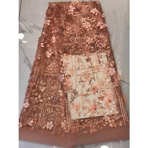 Fresh and elegant 3D applique sequined mesh lace embroidery, African lace fabric, suitable for fashionable ladies' skirts