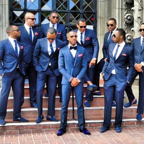 Navy Blue Men Tuxedos Groom Wedding Suits High Quality Groomsmen Prom Dinner Blazer 2 Pieces Suits (Jacket+Pants)