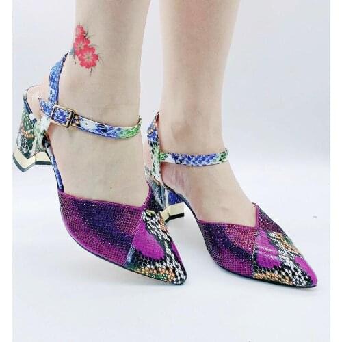 Mixed Color Purple Fashion Women Shoes Ladies Pumps Sexy Square Heels Party Graduation Dress Shoes Sexy Girls Footwear Heels