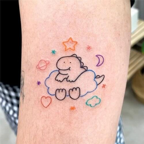 Waterproof Temporary Tattoo Sticker Cartoon star cloud moon cute dinosaur Tatto Flash Tatoo Fake Tattoos for Kids Men Women