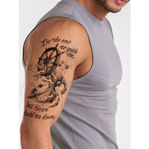 Temporary Tattoo Stickers Rudder Anchor Ocean Waves Fake Tatto Waterproof Tatoo Back Leg Arm Belly Big Size for Women Men Girl