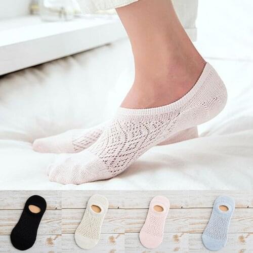 Womens Cotton Antiskid Invisible Liner Socks Elastic Comfy Female Ankle Boat Low Cut Hollow Out Breathable Short Socks