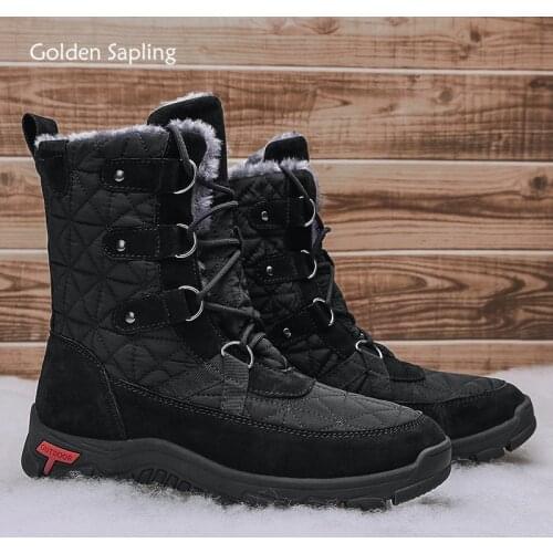 Golden Sapling Mens Snow Boots Warm Plush Winter Shoes Men Fashion Genuine Leather Tactical Military Boot Leisure Trekking Shoe