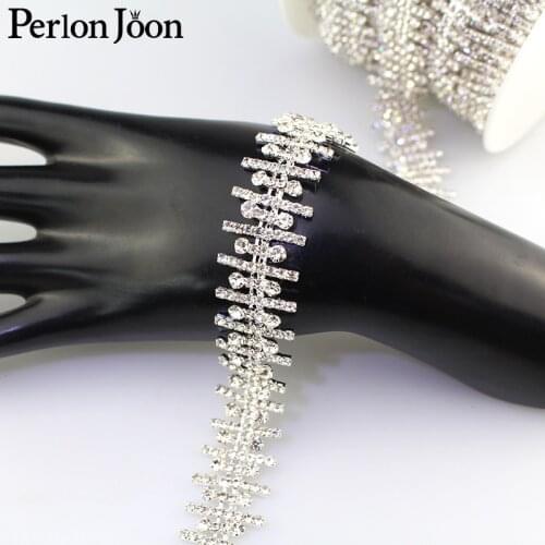 1yard Pai need banding rhinestones trim Ribbon crystal metal chain for dress, bag, shoes accessories ML019