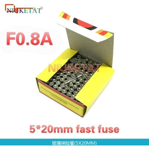 100pcs/box 5*20mm 0.8A 250V Fast fuse 5*20 F0.8A 800mA 250V Glass Fuse 5mm*20mm glass fuse New and original