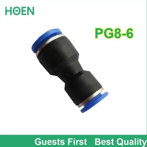 100 pcs/lot PG Unequal Straight Union PG8-6 8mm to 6mm Air Tube Fitting One touch push In pneumatic fitting connectors