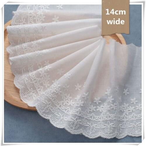 14cm Wide Cotton Lace Embroidery Fabric For Skirt Cuffs Collar Curtain Decoration Princess Skirt Dress Sewing Accessories 1 Yard