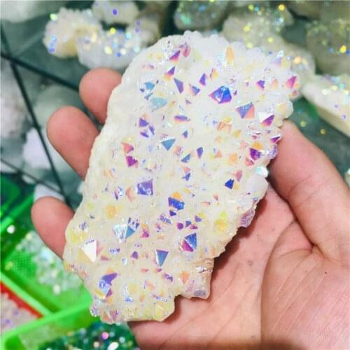180-260g New White Electroplated Vug Crystal Quartz Aura Specimen Electroplating Crystal Clusters Decoration Gift Healing