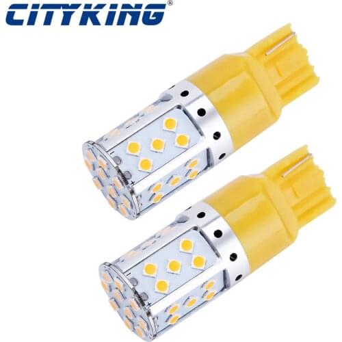2pcs Error Free Amber Yellow 7440 T20 LED 35smd 3030 For Car Front or Rear Turn Signal Light No Hyper Flash and No Modification