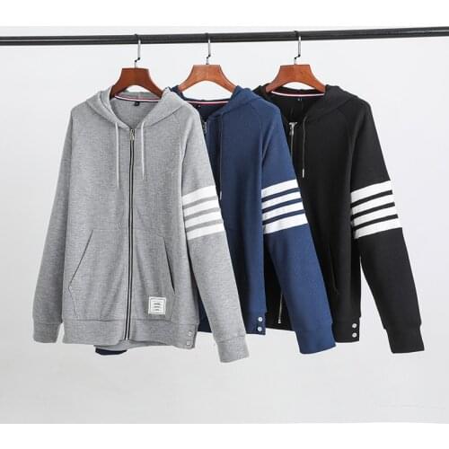 2021 Fashion Brand Hoodies for Women Thom Browne Sweatshirt Casual Black Zip Up Cheap Hoodies Sportswear Coat Couple TB