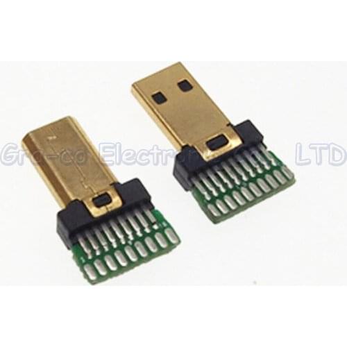 25pcs/lot Gold Plated HDMI Jack D Type Micro HDMI Male Plug with PCB board