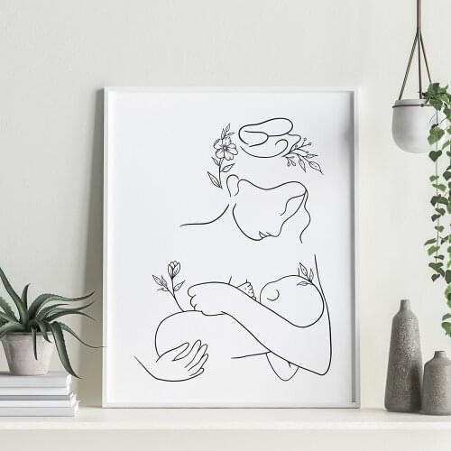 Mother and Baby Child Art Line Drawing Posters Abstract Minimalist Wall Art Canvas Print Painting Nursery Decorative Pictures