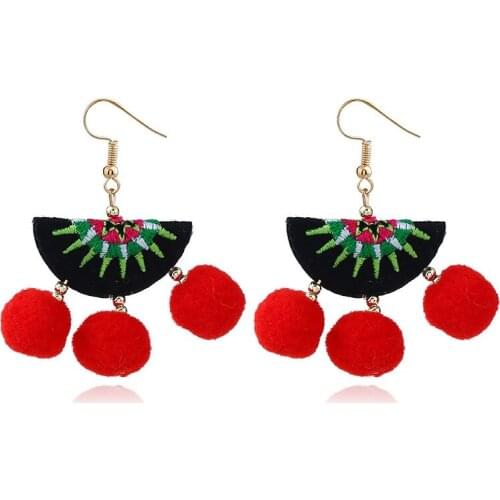 Bohemia Embroidery Earrings With Pom Pom Earrings Ethnic Style Accessories Dangle Earrings For Women 2020 Vintage Jewelry