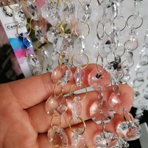 Camal 100cm/3.3ft (Chrome/Gold Ring) Clear 14mm Crystal Octagonal Bead Chain Garland Chandelier Lamp Part Curtain Craft Ornament