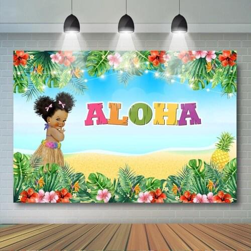 Aloha Baby Shower Backdrop Hawaii Girl Baby Shower Birthday Party Decoration Summer Beach Tropical Floral Leaves Background