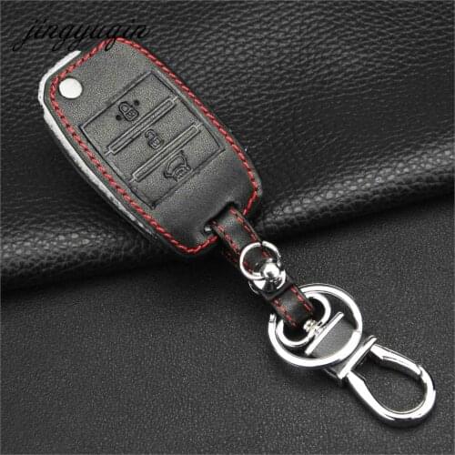 Jingyuqin 3 Button Remote Folding Key Case Leather Cover For KIA Carens Cerato Forte K2 K3 K5 Car Fob Cover Housing