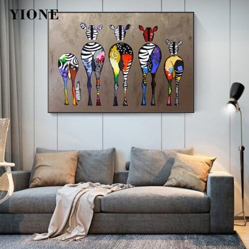 Colorful Zebra Art Paintings on Canvas African Animals Pictures Wall Poster Art Prints Home Decoration Paintings for Interior