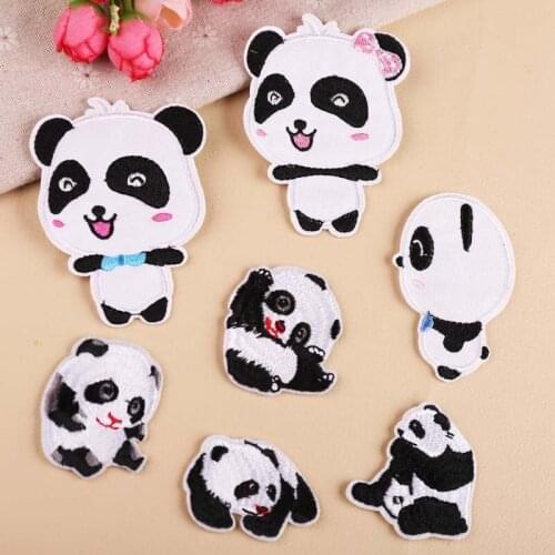 PGY 1PCS Creative Handsome Embroidery Patch Iron On Clothes Chinese Panda Pattern for Clothes DIY Decorative Jacket Stickers