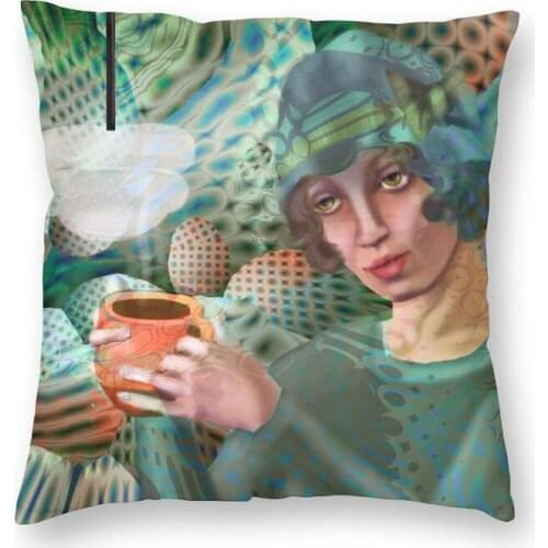 Coffee In The Green Room Square Throw Pillow Cover Home Decorative 3D Printed Tamara De Lempicka Art Cushion Cover for Sofa