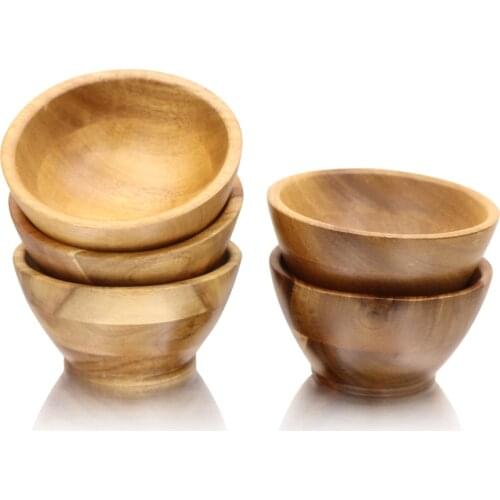 Jaswehome Natural Wooden Bowl Noodle Rice Soup Dessert Bowls Food Container Wooden Utensils Small Acacia Wood Sauce Bowls