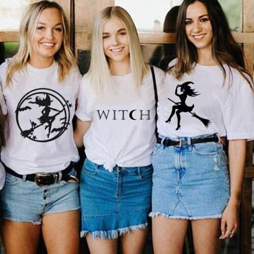 Fashion Summer T Shirt Female Halloween Witch Print Tshirts Women Casual Funny T Shirt for Lady Yong Girl Top Tee Hipster Tumblr