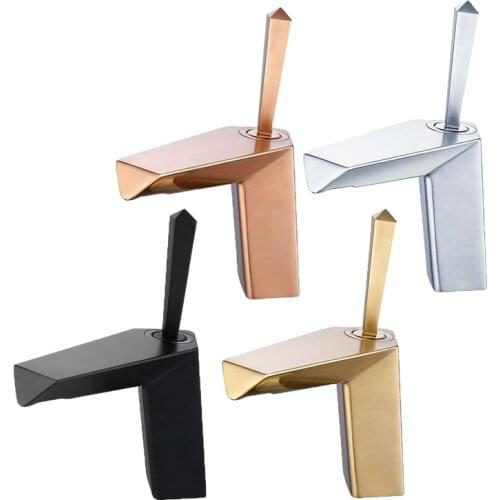 Fashion Design Brass Bathroom Basin Faucet Single Hole Deck Mounted Bathroom Sink Mixer Waterfall Tap Chrome/Black/Rose gold