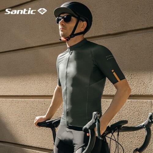 Santic Men Cycling Jersey Antislip Cycling Short Sleeve Jersey Cuff Road Bike Short Sleeve Breathable Reflective