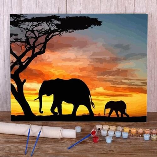 Landscape Elephant Animal DIY Painting By Numbers Package Oil Paints 50*70 Picture By Numbers Photo Wall Paintings Wholesale