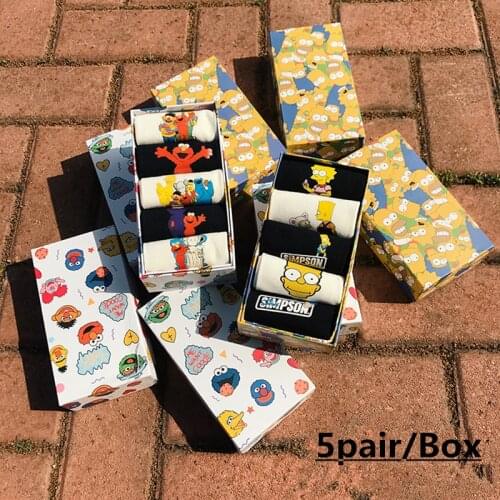 Summer Style Socks Women Cartoon Printing of Socks Fashion Cute Girl Socks Boxed 5 pairs/lot
