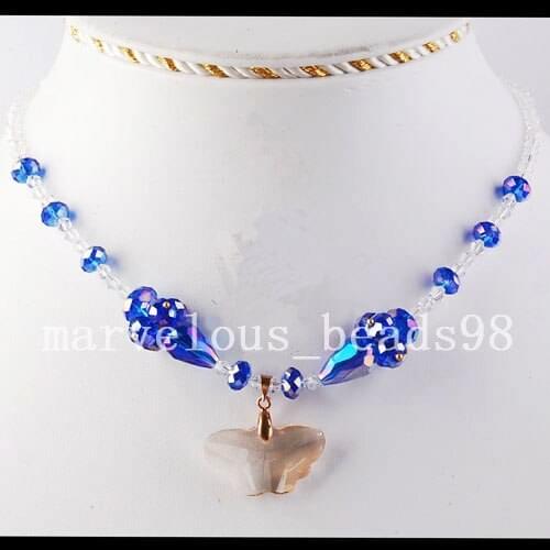 Wholesale 7 strands Free Shipping Fashion Jewelry Blue Faceted Crystal Beads Necklace 17" FG2926