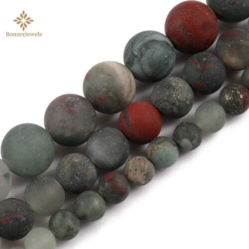 Stone Wholesale Natural Dull Polished Matte African Blood ​Spacer Beads For DIY Jewelry Making 4/6/8/10/12mm Bracelet 15