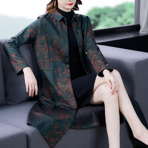 2021 Autumn New Womens Windbreaker Jacket Mid-Length Over-The-Knee Clothing Cardigan Plus Size 5XL Printed Female Coats e047