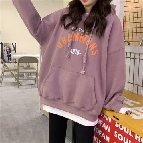 Autumn Women Clothing Hoodies Baggy Pullovers Female Casual Plus Size Printed Sweatershirt Ladies Winter Letter Printing Tops