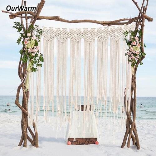 OurWarm 100*115cm Macrame Wall Hanging Cotton Handmade Woven Wall Tapestry Boho Wedding Backdrop Wall Decoration for Living Room