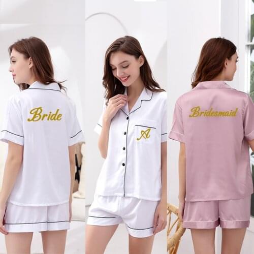 YUXINBRIDAL Summer Womens Ladies Satin Wedding Bridesmaid Bride Pyjama Set Silky Lounge Wear Pajamas Short Sleeve Pjs Solid
