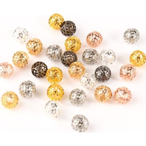 Hollow Ball 9x10mm 10/20/30pcs Mesh Net Spacer Metal Beads big hole for DIY European charms Bracelet Jewerlry findings