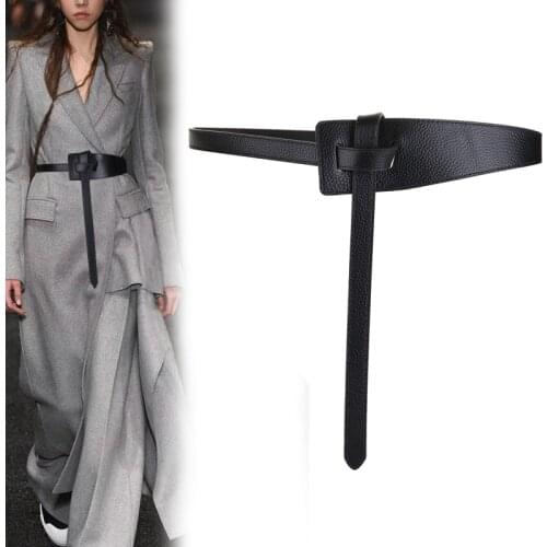 HOT Genuine Leather Strap Belt Brief Irregular Personality Girdle Women Fashion All match soft cowhide long cow knot belts dress