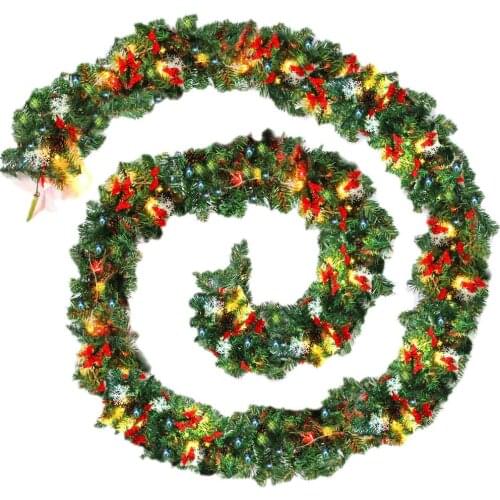 Xmas Tree Decoration Plain Green Christmas Garland Warm White Led Light Artificial Wreath Fireplace Garland Wreath Decoration