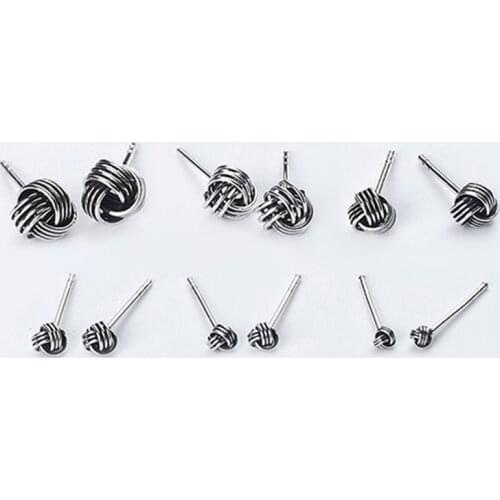 New Real 925 Sterling Silver Jewelry Twine Twisted Love Knot Stud Earrings Tinny Knot Ball Womens 7mm 5mm 3mm
