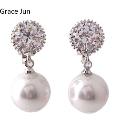 Top Quality Round Shape AAA Cubic Zircon Simulated Pearl Clip on Earrings Non Piercing for Women Elegant Ear Clip Not Allergy
