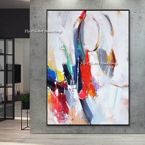 Modern Abstract 100% Handmade Thick Oil Painting On Canvas Blue Red Yellow Knife Painting Wall Art Decor for sitting room