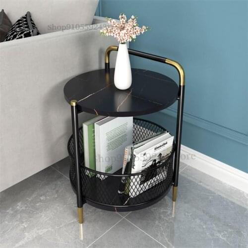 Nordic Modern Light Luxury Rock Slab Marble Small Coffee Table Sofa Side Table Round Table Double Round Bedside Table Italian Co